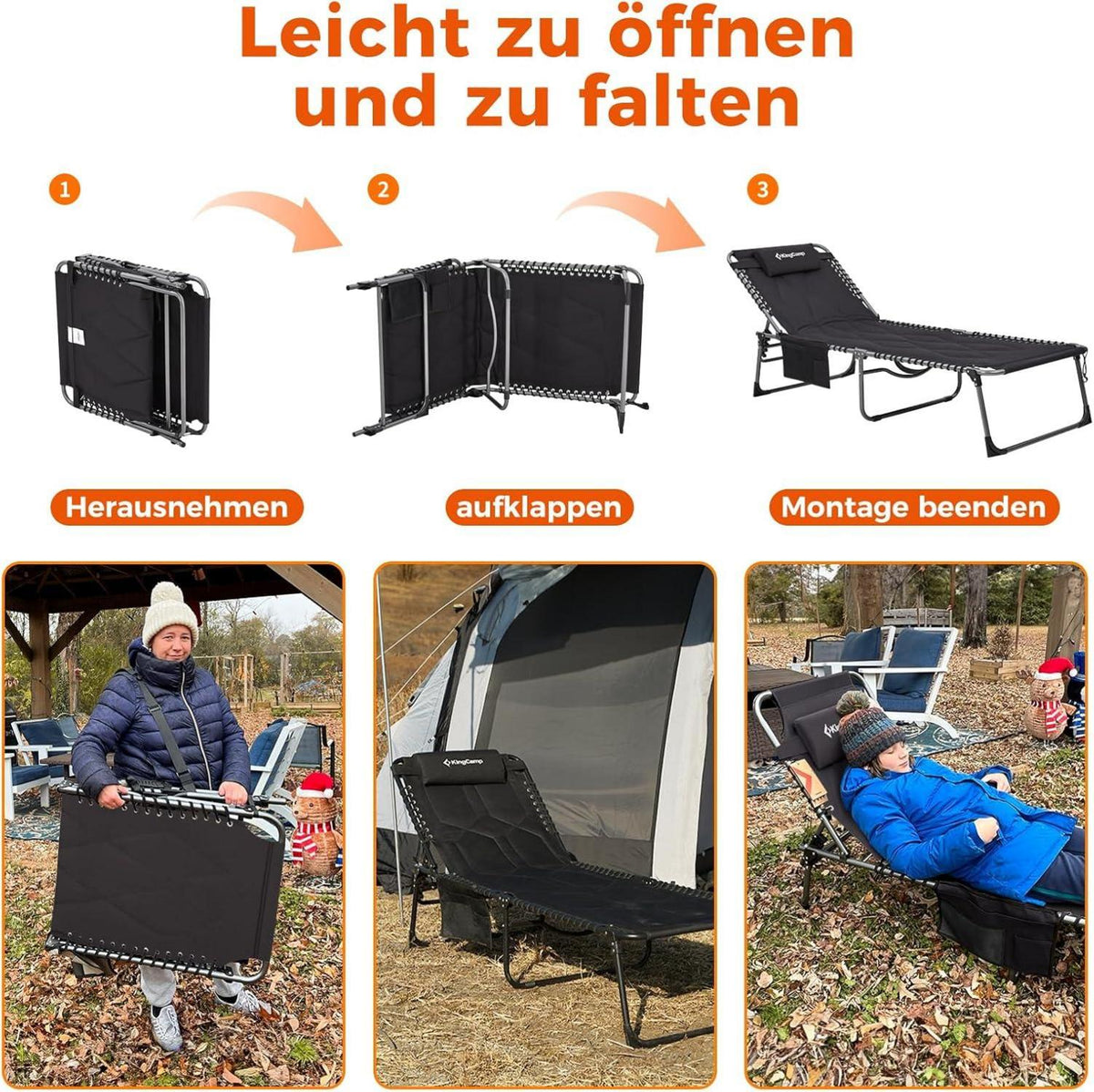 Übergroße Sonnenliege klappbar, 5-fach verstellbar, Gartenliege mit