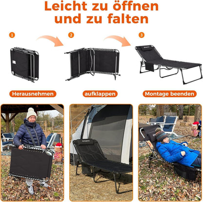 Übergroße Sonnenliege klappbar, 5-fach verstellbar, Gartenliege mit