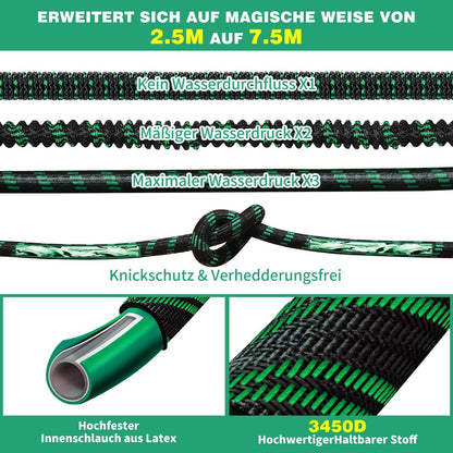 WEUE Flexibler Gartenschlauch 7.5M mit 10 Funktionen