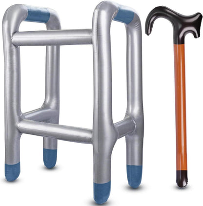 Aufblasbare Gehhilfe und Spazierstock Set für Oma Opa Kostüm