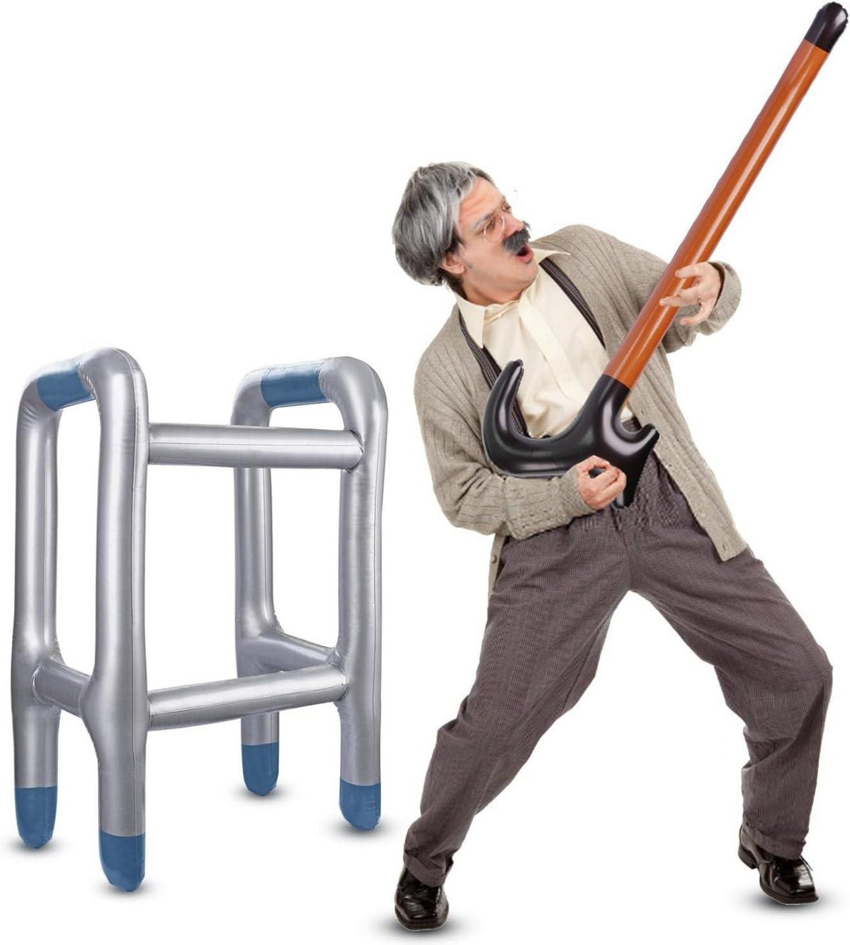 Aufblasbare Gehhilfe und Spazierstock Set für Oma Opa Kostüm