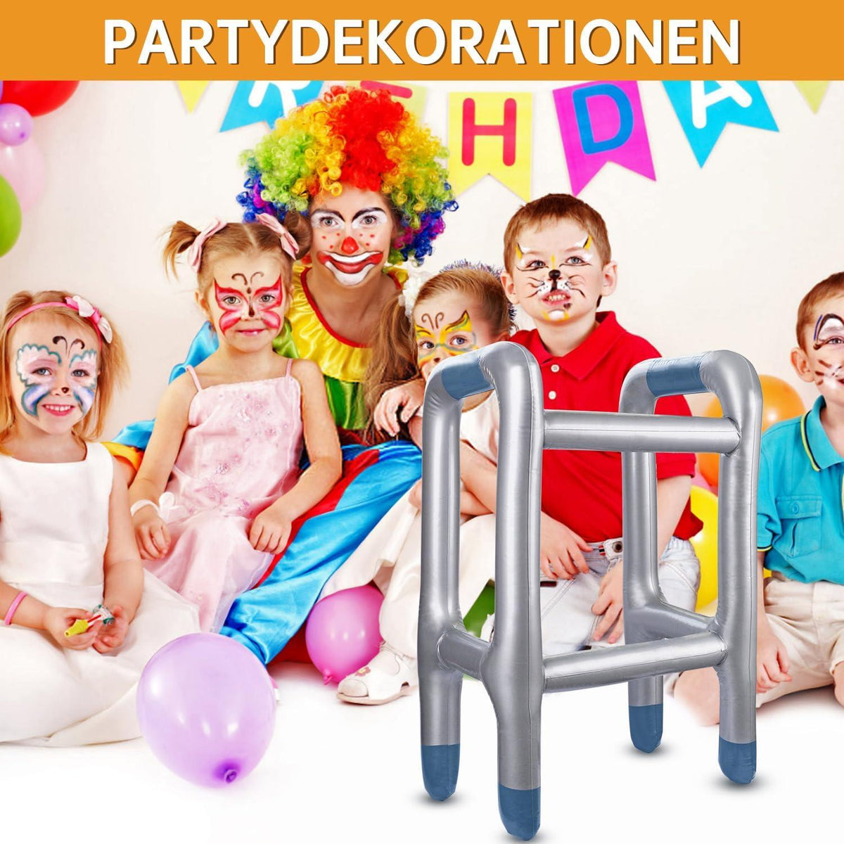 Aufblasbare Gehhilfe + Spazierstock Set für Oma Opa Kostüm Fasching