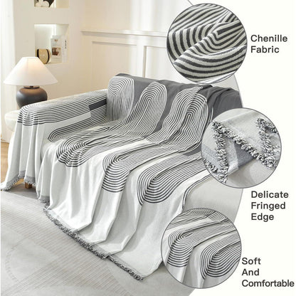 Sofaüberwurf 4-Sitzer, 180x380cm, Chenille Dunkelgrau