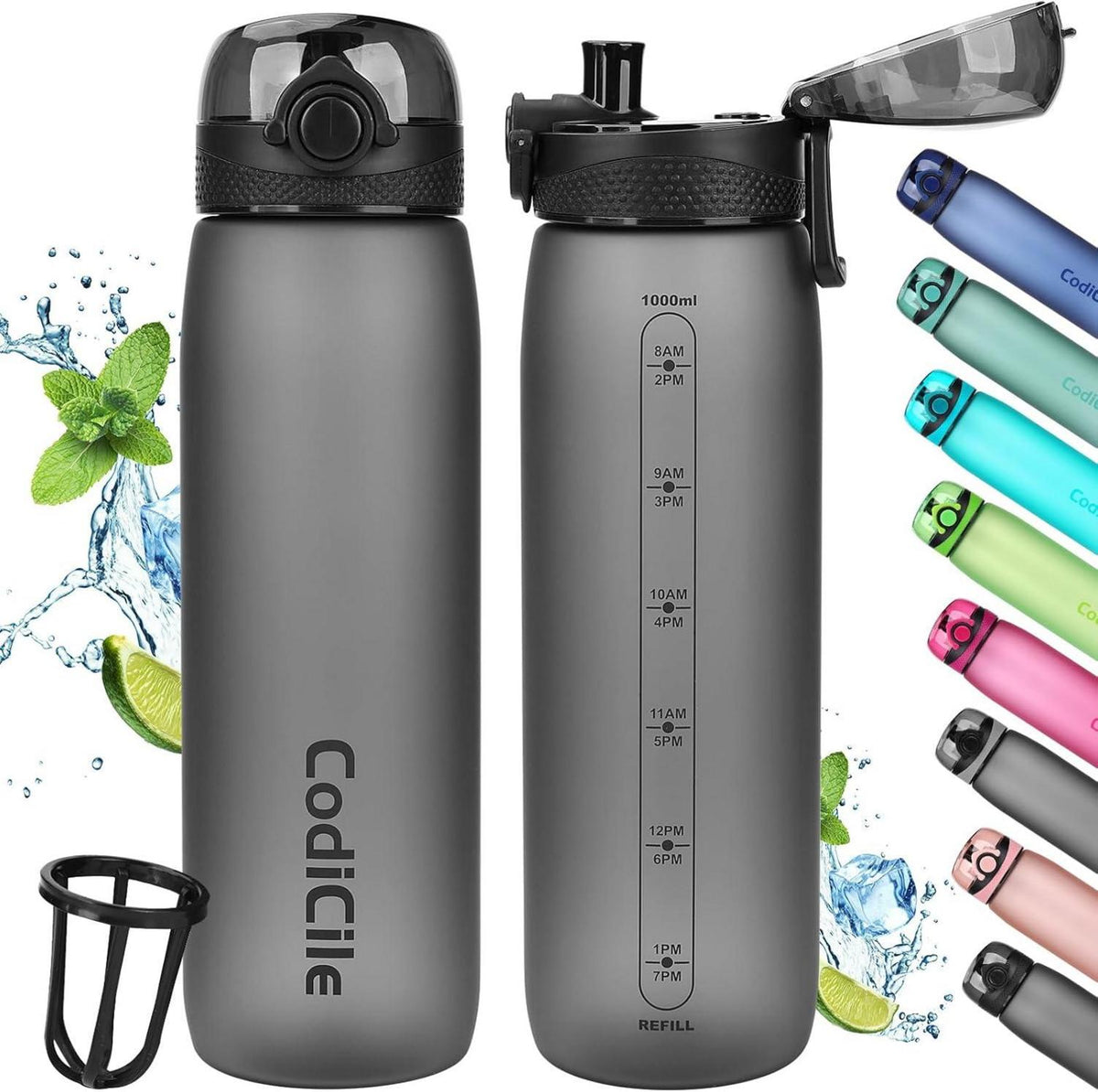 Trinkflasche 1L BPA-Frei Auslaufsicher Sportflasche Schwarz