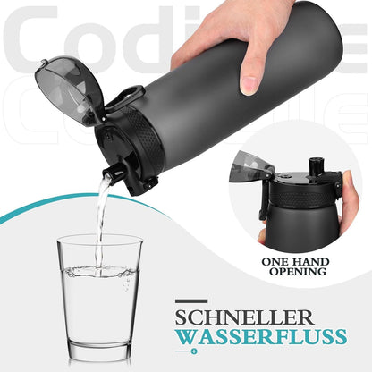 Trinkflasche 1L BPA-Frei Auslaufsicher Sportflasche Schwarz