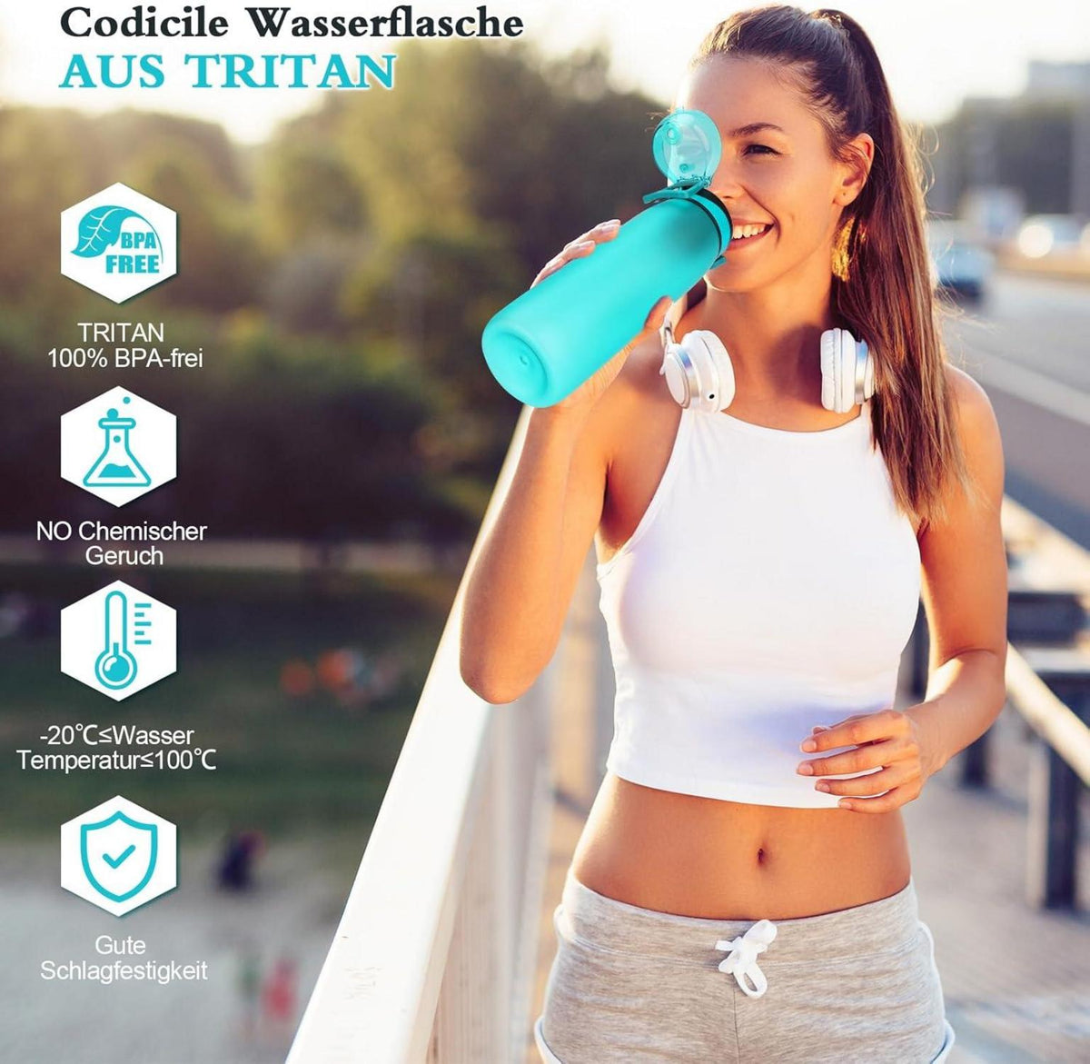 Trinkflasche 1L BPA-frei Auslaufsicher Tritan mit Filter