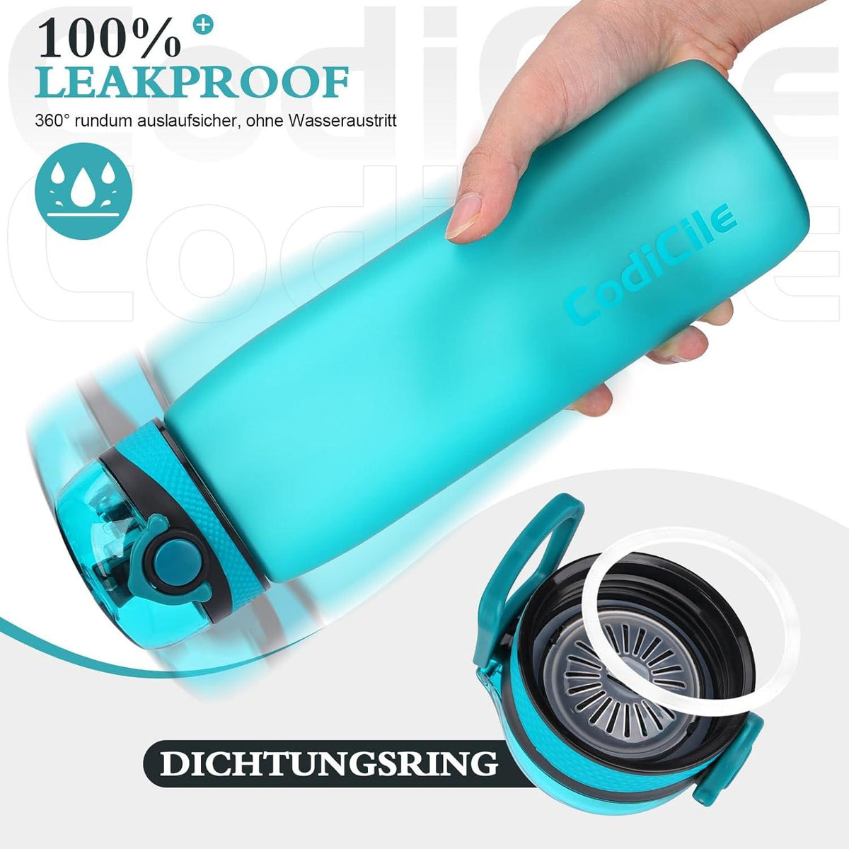 Trinkflasche BPA-frei 1L Auslaufsicher Sportflasche Filter Fitness Laufen Blau