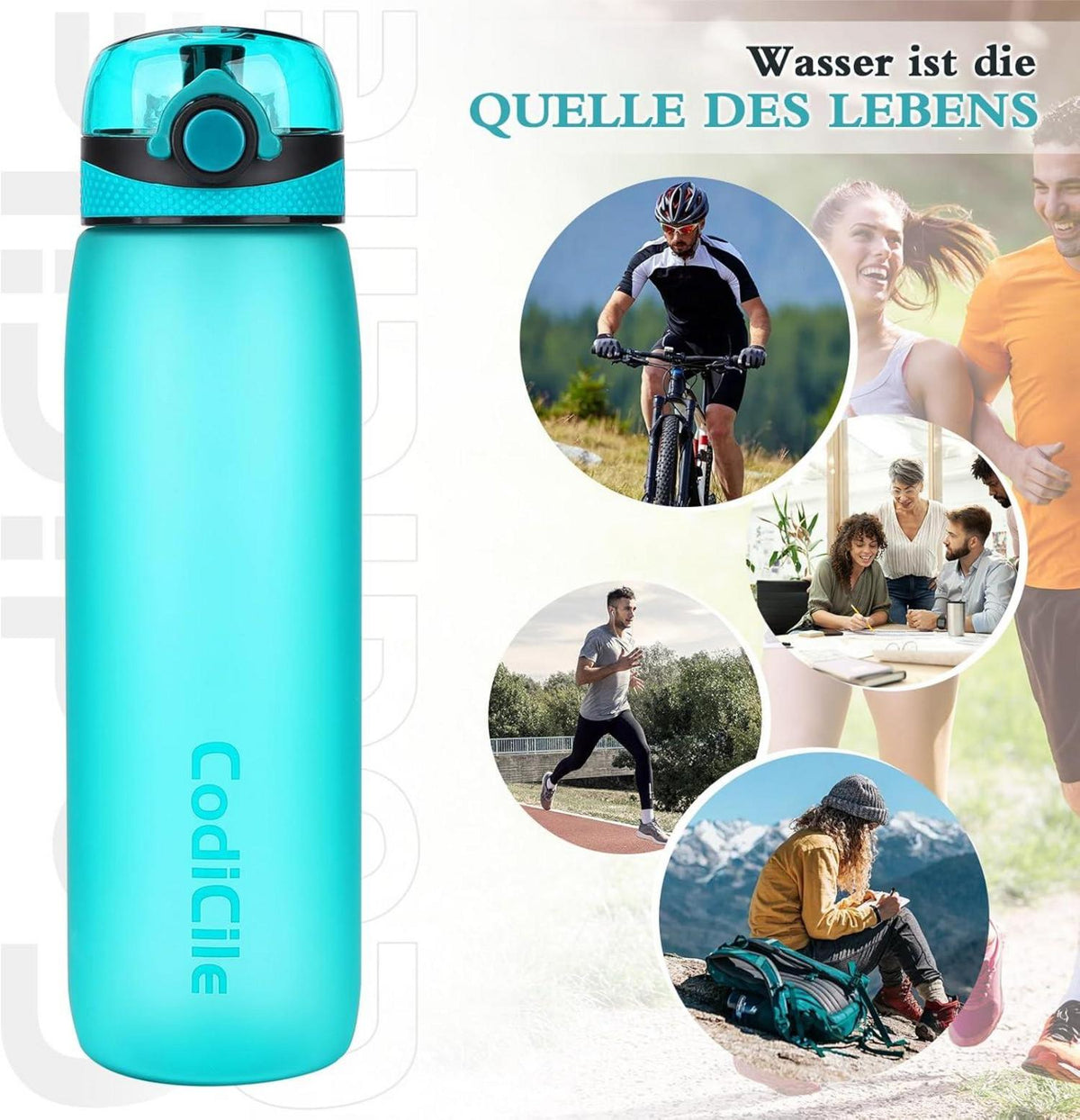 Trinkflasche BPA-frei 1L Auslaufsicher Sportflasche Filter Fitness Laufen Blau