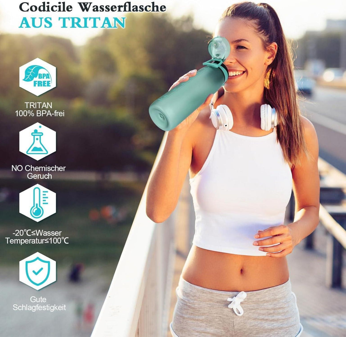 Sport Trinkflasche 1 Liter BPA-frei auslaufsicher Tritan Filter