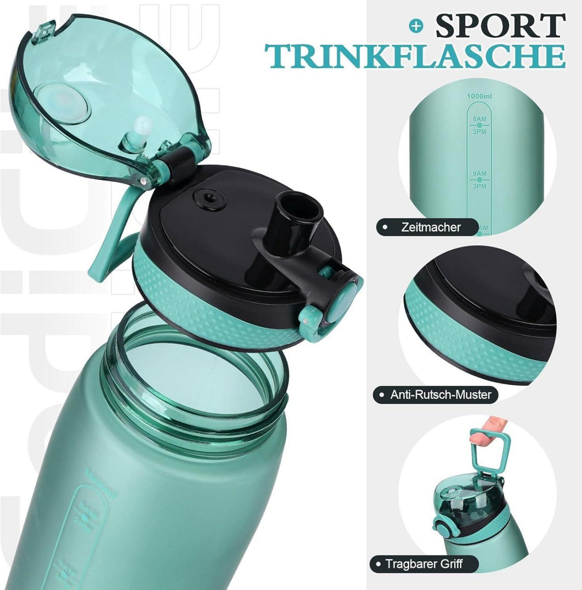 Trinkflasche 1L BPA-frei Auslaufsicher Tritan Sportflasche Fitness grün