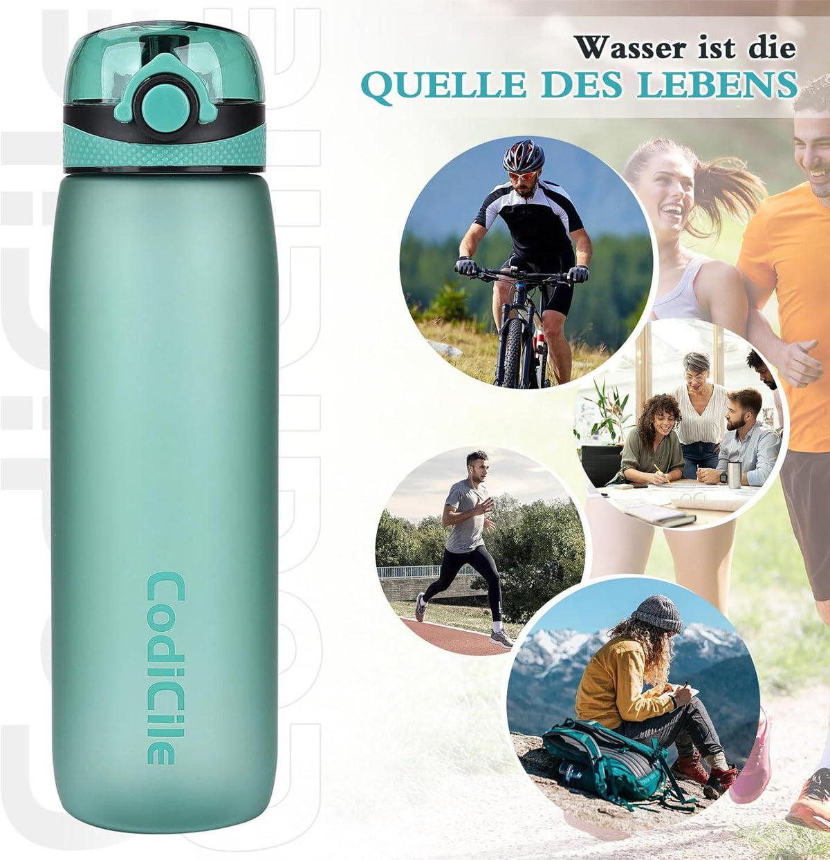 Trinkflasche 1L BPA-Frei Tritan Auslaufsicher Sportflasche Filter Hellgrün