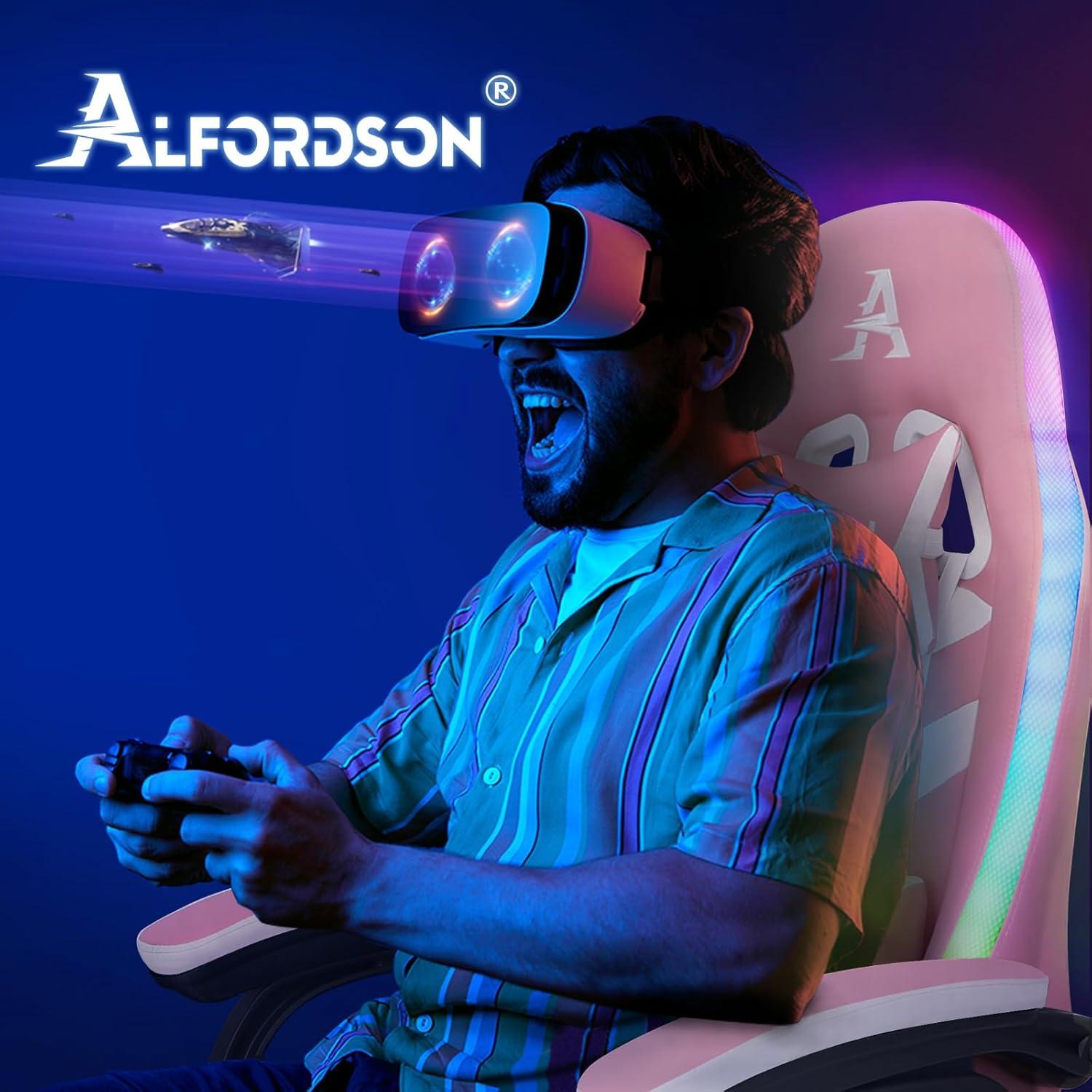Gaming Stuhl mit Massage RGB LED-Licht Bürostuhl Ergonomisch Rosa