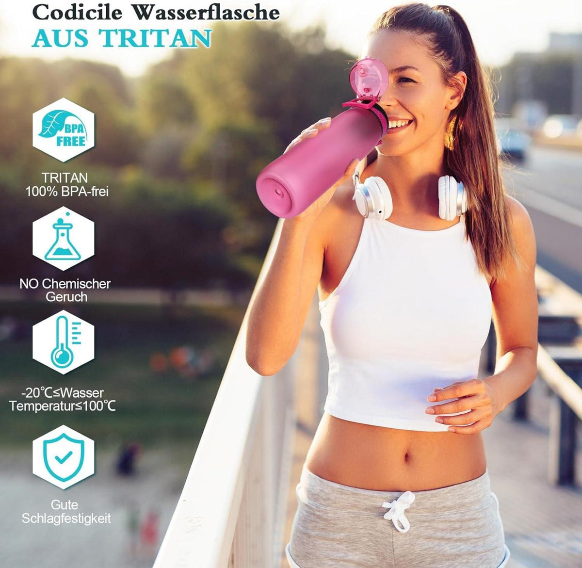 Trinkflasche 1L BPA-Frei Auslaufsicher Tritan Sportflasche