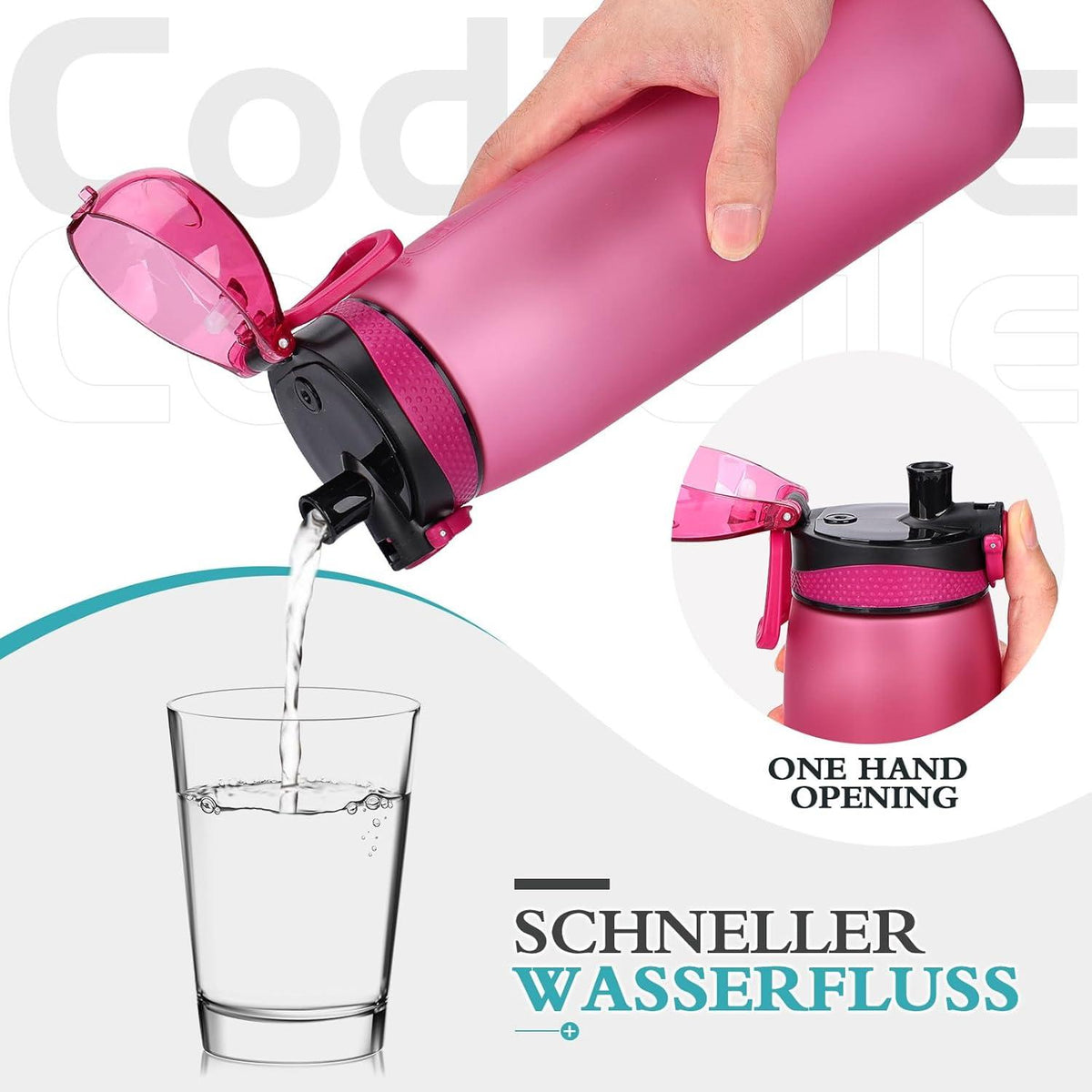 Trinkflasche 1L BPA-frei mit Zeitmarkierung, Auslaufsicher, Tritan