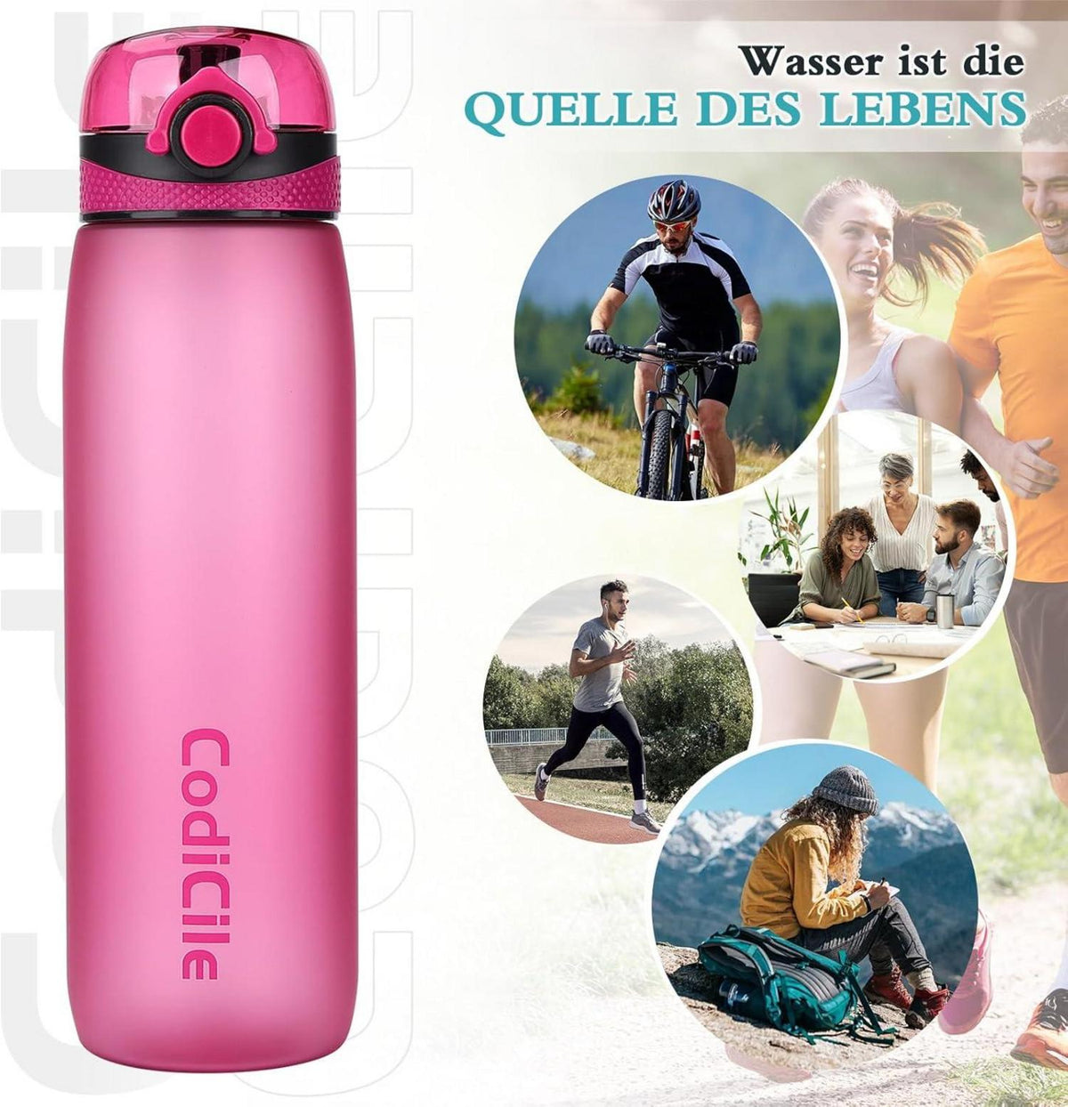 Trinkflasche 1L BPA-frei Auslaufsicher Tritan Sportflasche mit Filter