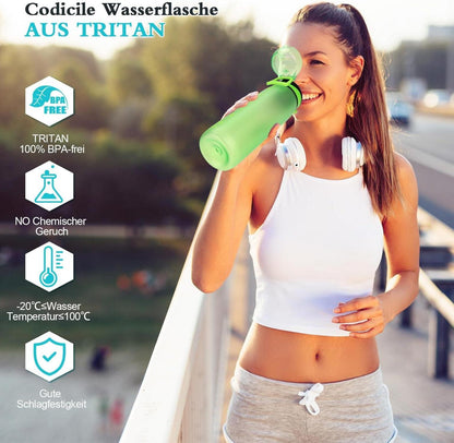 Trinkflasche 1L BPA-frei Auslaufsicher Tritan grün mit Filter