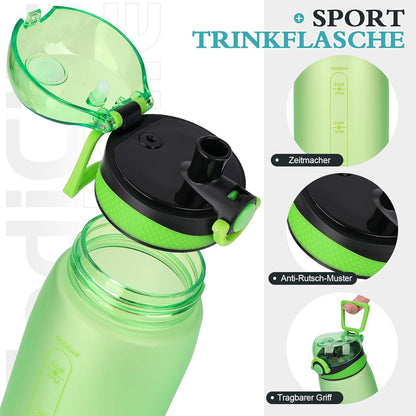 Sport Trinkflasche 1L BPA-frei Auslaufsicher Tritan Filter grün