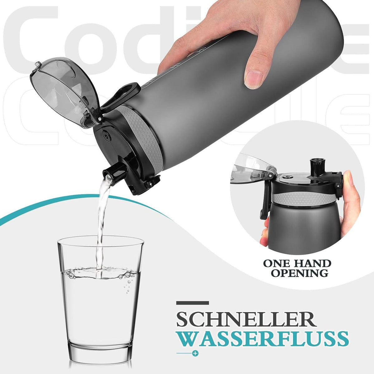 Trinkflasche 1L BPA-frei mit Zeitmarkierung und Früchtebehälter