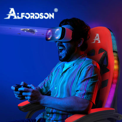 ALFORDSON Gaming Stuhl mit 8-Punkt Massage, RGB LED-Licht, Ergonomisch für Kinder und Erwachsene - Rot