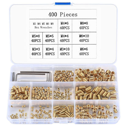 Madenschrauben Set 400 Stk. M3-M8 Innensechskant Gold