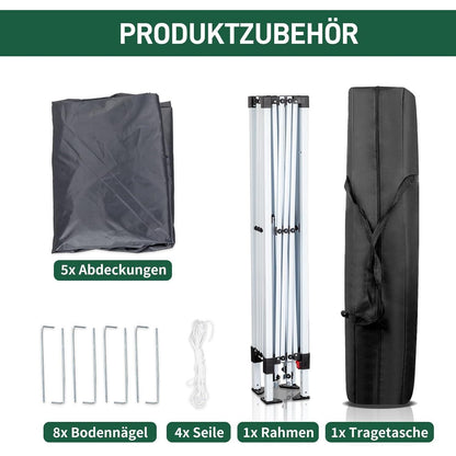 3x3m Faltpavillon wasserdicht & UV-Schutz 50+ mit 4 Seitenteilen