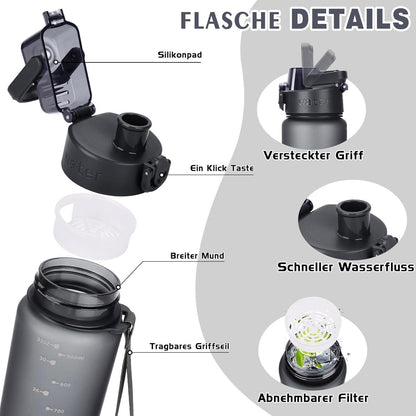 Trinkflasche 1l BPA-frei Tritan Sport Kohlensäure