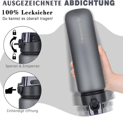 Trinkflasche 1 Liter BPA-frei Tritan Sport Kohlensäure Flasche Grau