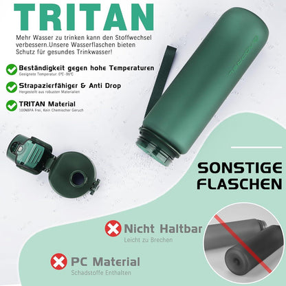 AOPREL Trinkflasche 1 Liter BPA-frei Tritan Auslaufsicher Sport Flasche Grün