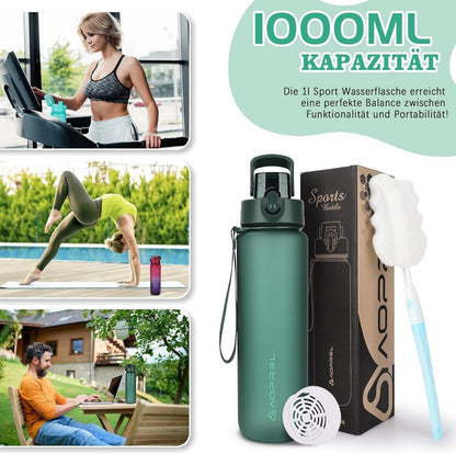 AOPREL Trinkflasche 1l BPA-Frei Sport Wasserflasche Kohlensäure Auslaufsicher