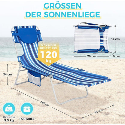 Klappbare Sonnenliege mit Lesefenster und Kopfstütze, 5-fach verstellbar