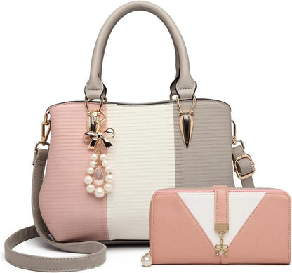 Damen Handtasche mehrfarbig PU Leder mit Perle und Crystal Style Drop
