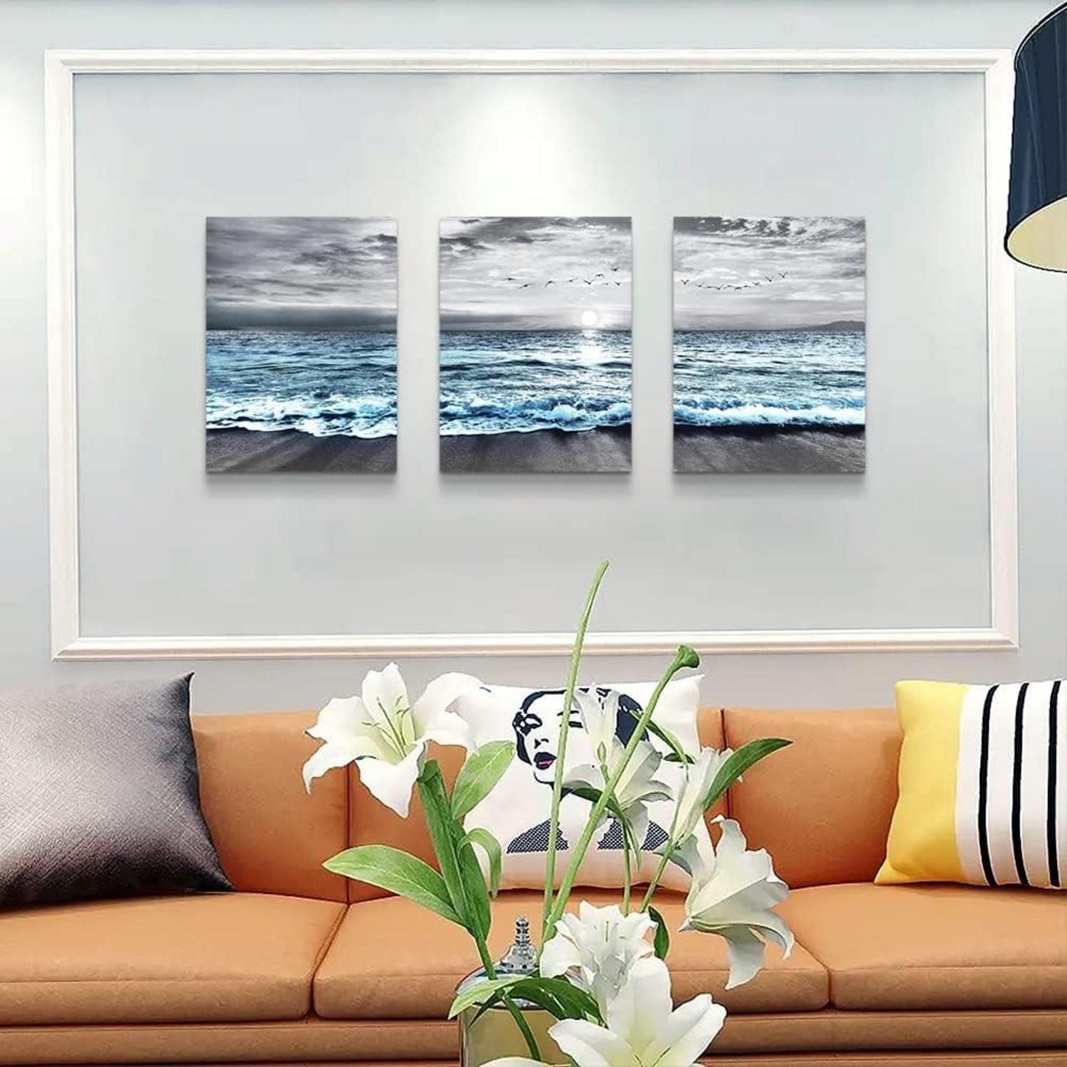 Meer Landschaft Sonnenaufgang Leinwandbild 40x30cm Blau Grau