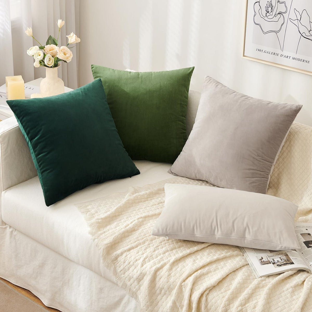 2er Set Samt Kissenbezüge 50x50 cm Matcha Grün