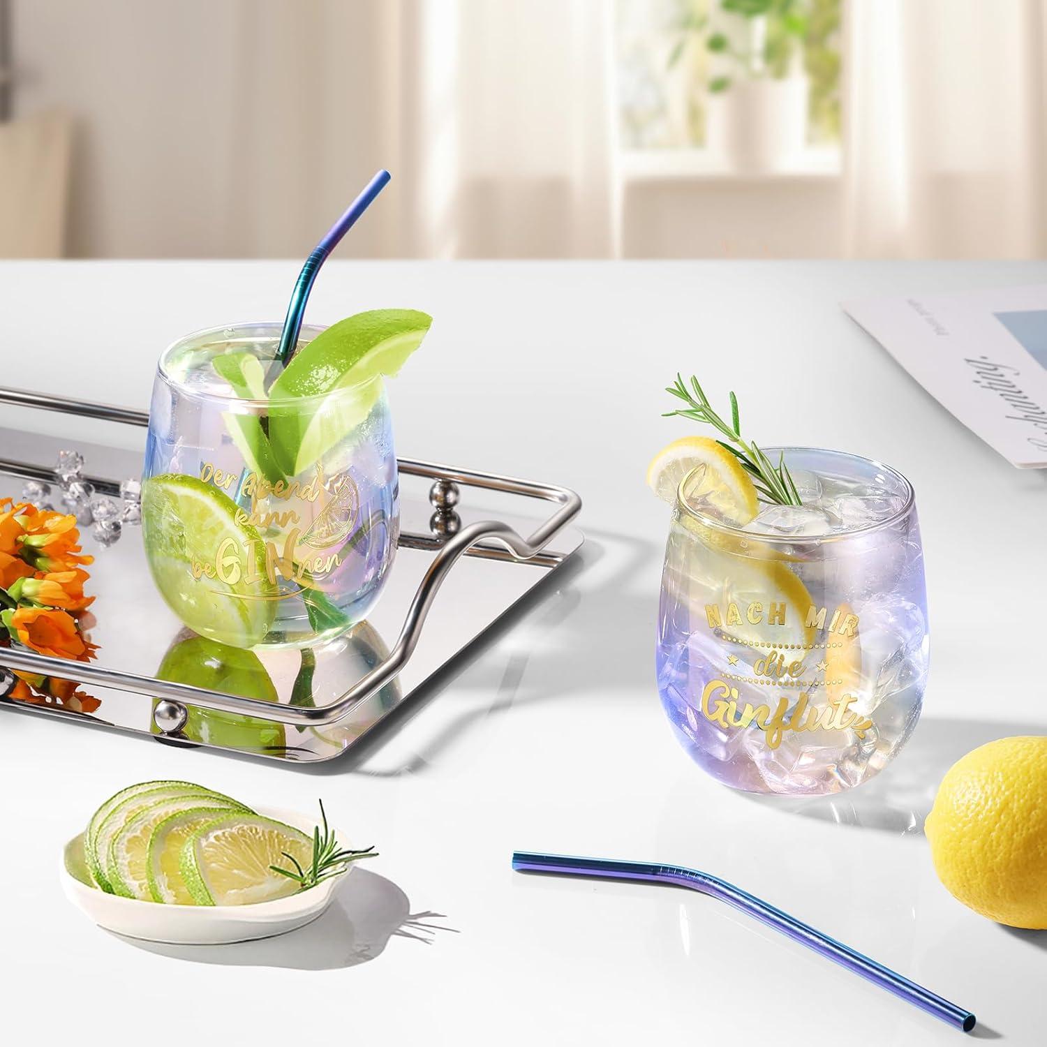 Gin Gläser 450ml 2er Set Bunt Sprüche Cocktails Personalisiert Ginliebhaber Gift