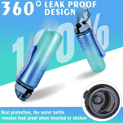 AOPREL Sport Trinkflasche 1L Auslaufsicher Motivierend mit Zeitmarker und Reinigungsbürste