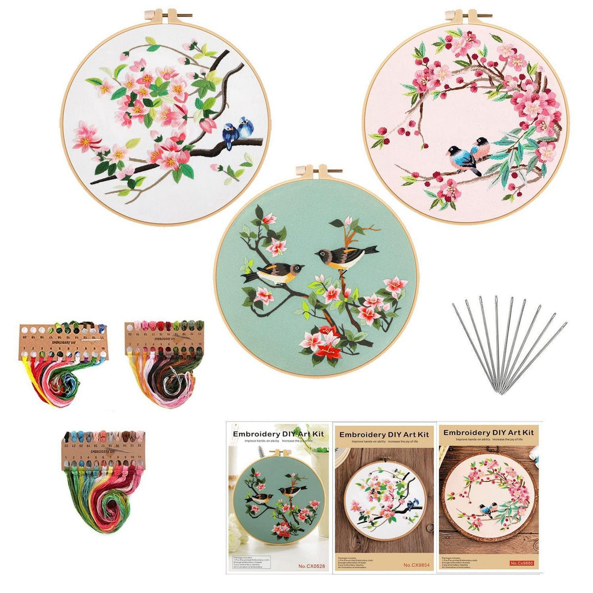 Kreuzstich Set Vögel & Blumen – Anfänger Stickset mit Zubehör