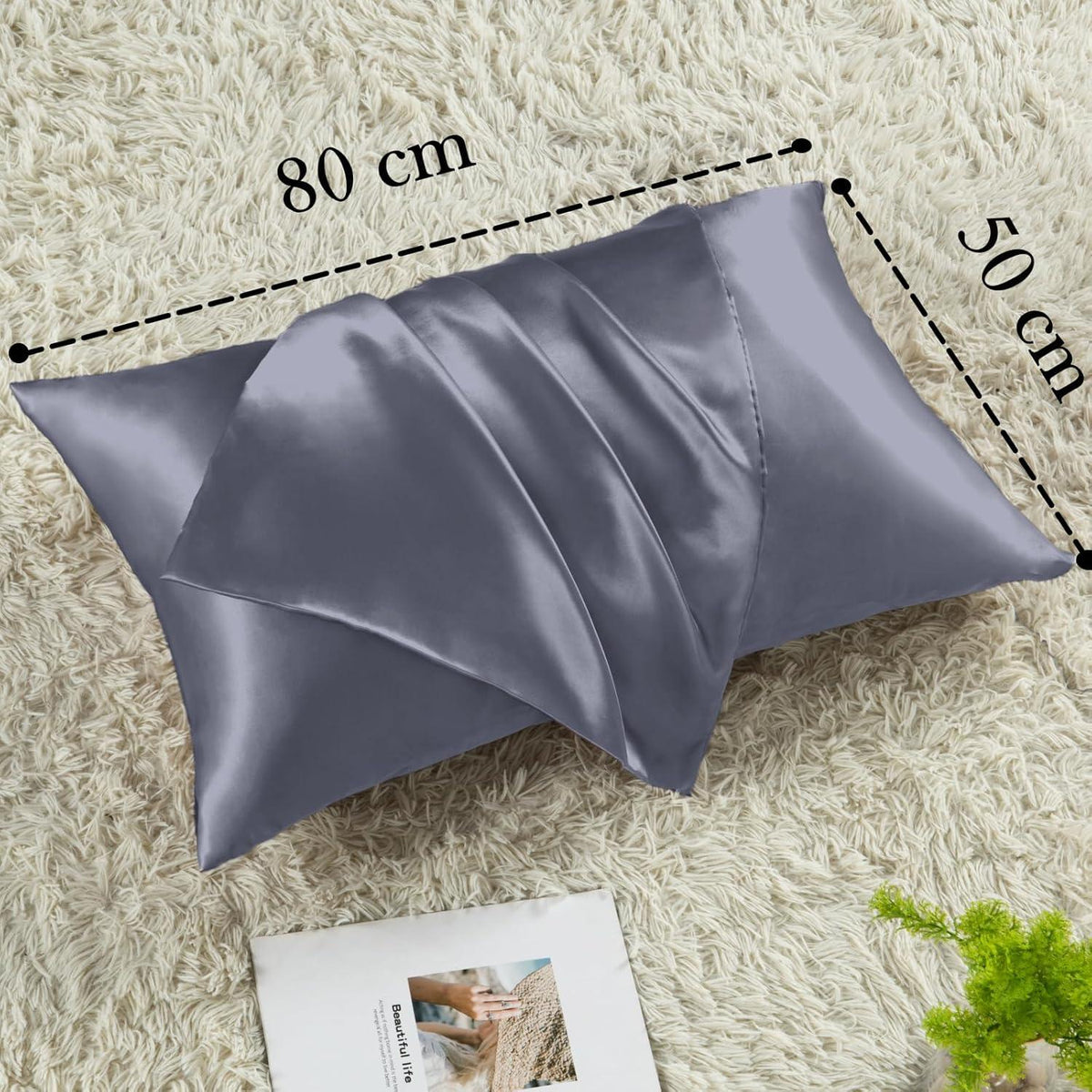 Vielit 2er Set Satin Kissenbezug 50x80 Blau Violett Haargummis