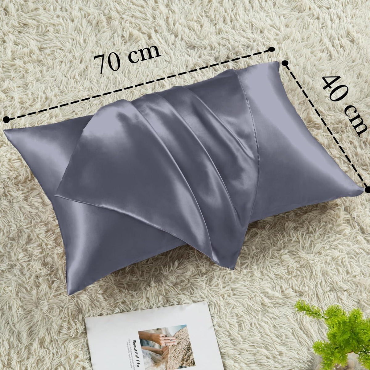 Satin Kissenbezug 2er Set Blau Violett Haargummis 40x70cm