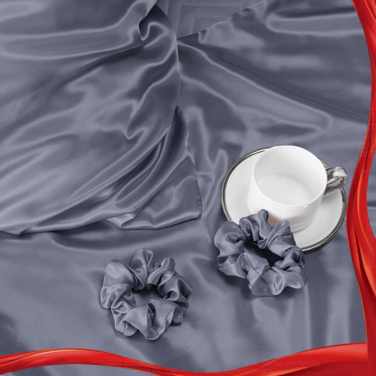 Satin Kissenbezug 2er-Set Blau Violett mit Haargummis 40x70cm
