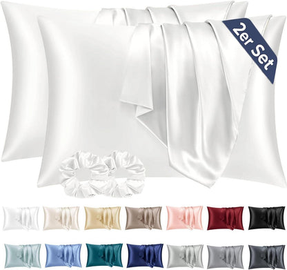 Satin Kissenbezug Set 2er-Pack Ivory 40x70cm samtig weich mit