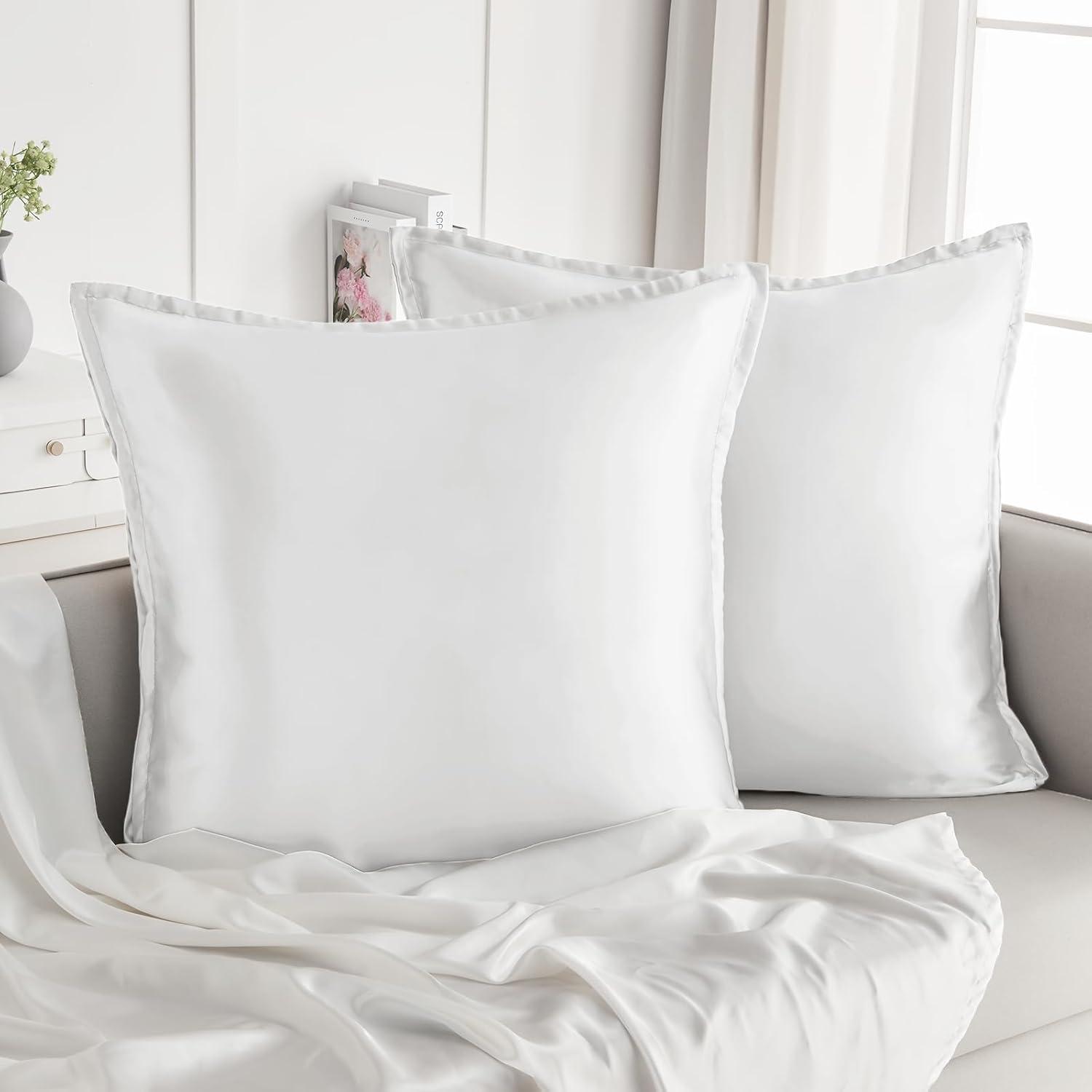 Satin Kissenbezüge 80x80 Ivory 2er Set mit Haargummis Cream