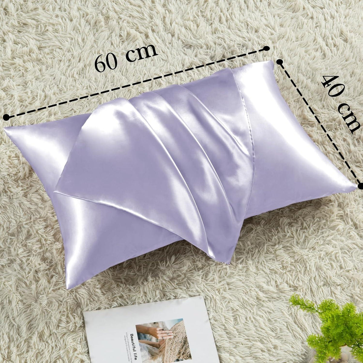 Vielit Satin Kissenbezug 40x60 Lila mit Haargummis
