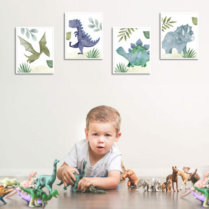 Abstrakte Dinosaurier Wandbilder Aquarell Leinwand Deko 20x25 cm 6er