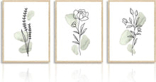 Botanische Wandbilder Salbei Grüne Blumen Linie Leinwand 30x40cm 3er