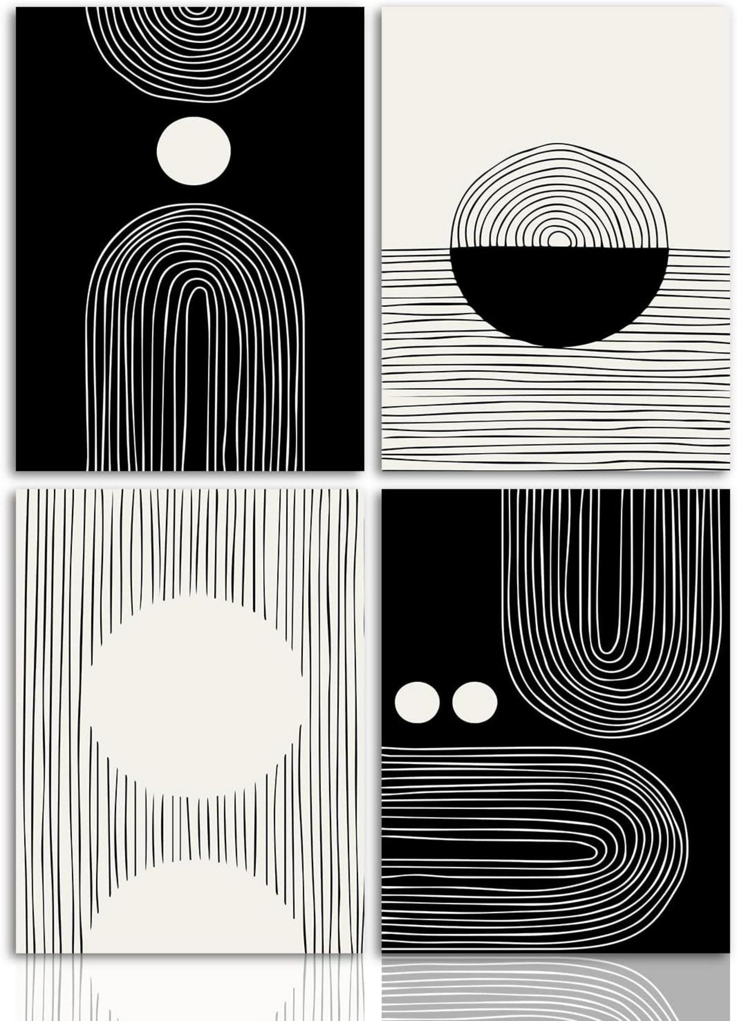 Abstrakte Schwarze Weiße Leinwandbilder Geometrische Linie 30x40cm 4er
