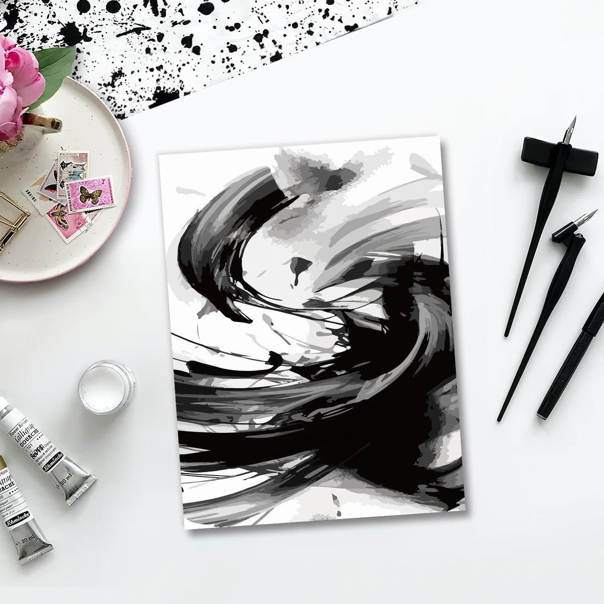 Abstrakte Wandkunst Poster 3er Set Schwarz Weiß 30x40cm