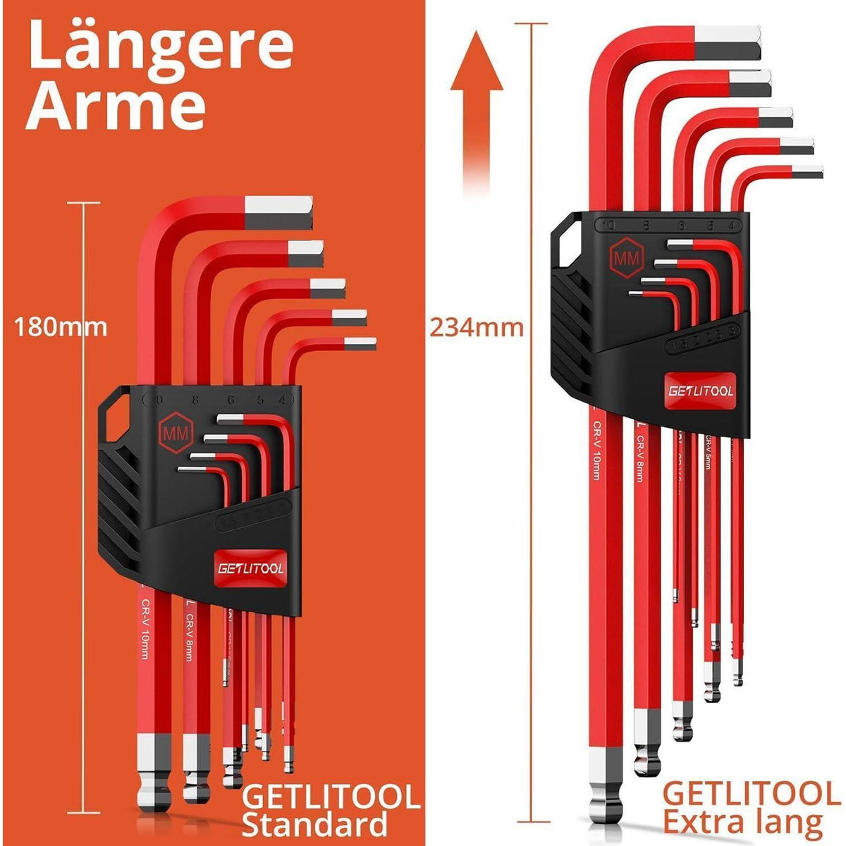Innensechskant & Torx Schlüssel Satz Lang, 18tlg. Kugelkopf & T-Griff