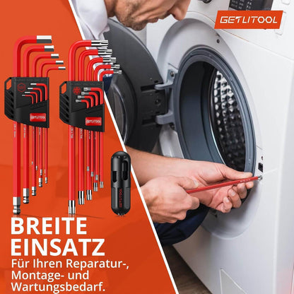 Innensechskant & Torx Schlüssel Satz Lang, 18tlg. Kugelkopf & T-Griff