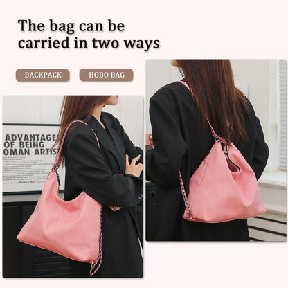 Eleganter Damen Rucksack PU Lederrucksack 2in1 Hobo Tasche Rosa