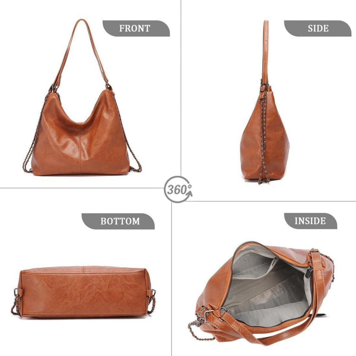Damen PU Lederrucksack 2 in 1 Hobo Schultertasche Schwarz